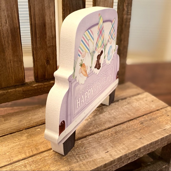 Easter Gnomes In A Purple Vintage Farmhouse Truck Happy Easter Wood Sign - Picture 14 of 15